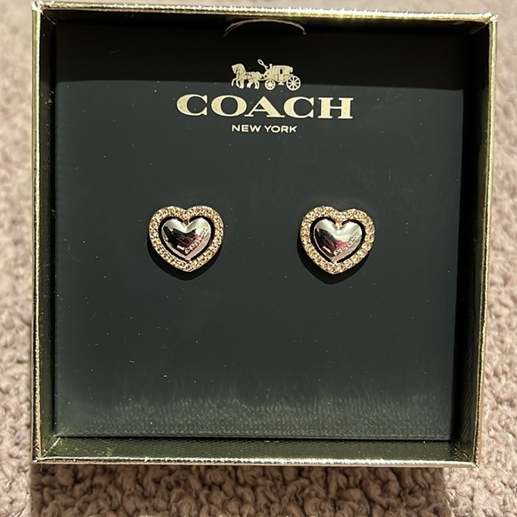 Coach Rosegold-tone & Silver-tone Metals Heart Shaped Earrings - Picture 1 of 6